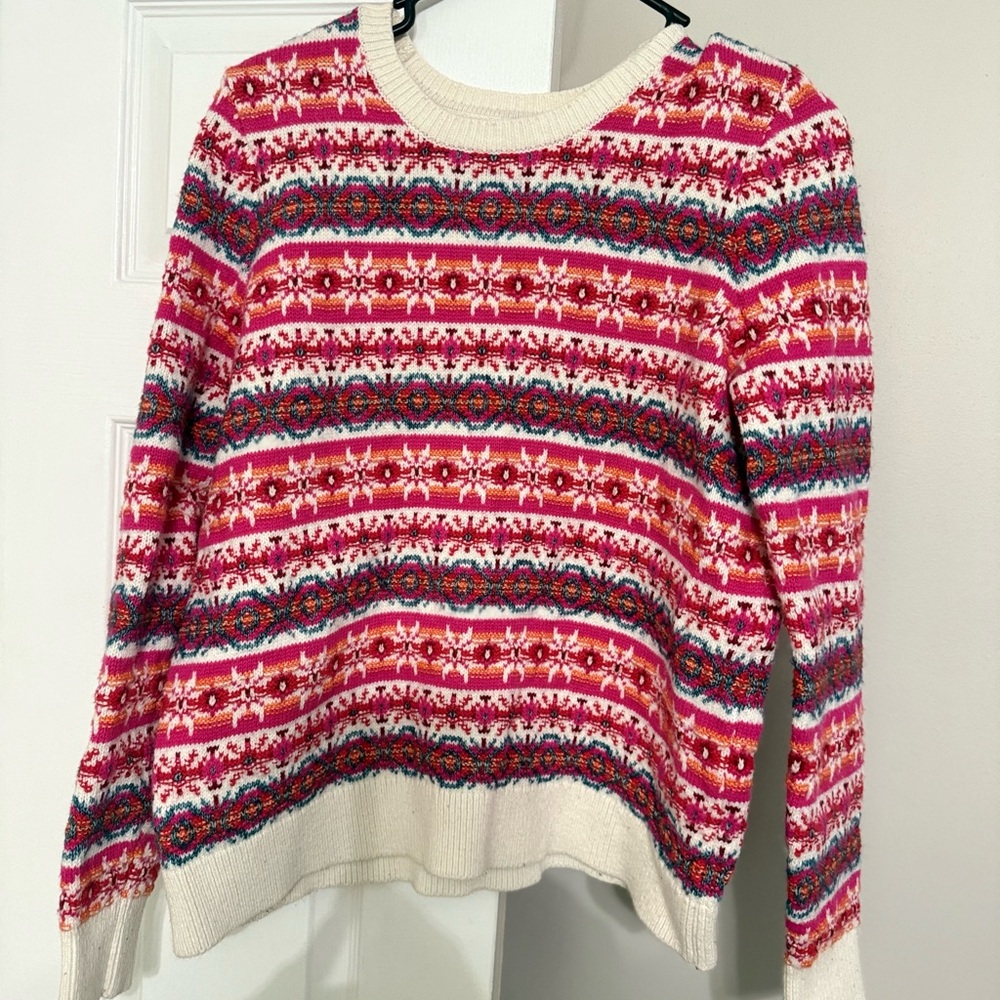 LOFT Multicolor Festive Crew Neck Sweater